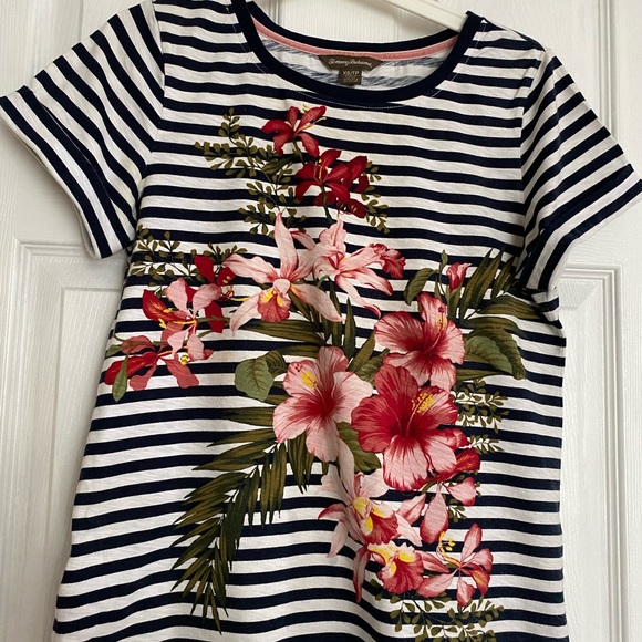 Tommy Bahama Orchid Black and White Stripes Top - Picture 2 of 5